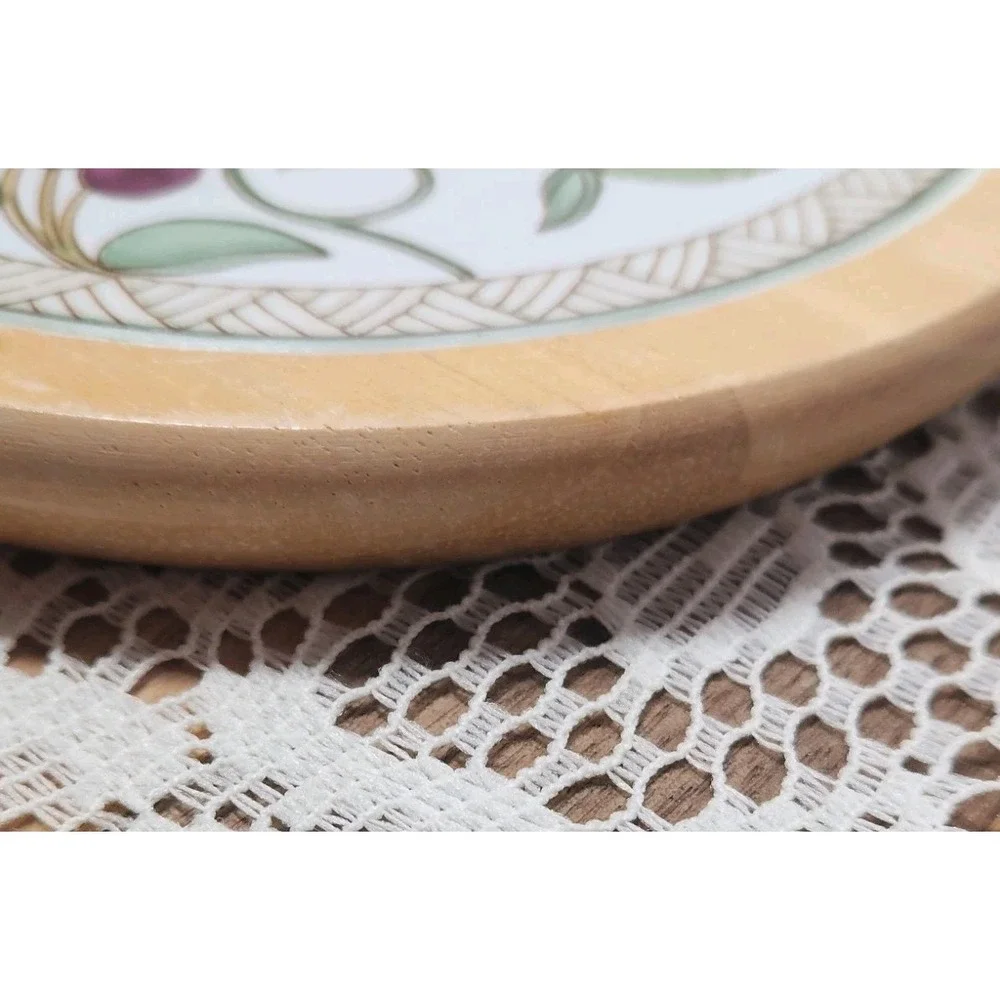 Vintage Dansk Umbrian Fruits‎ Tile And Wood Trivet MCM Thailand 7